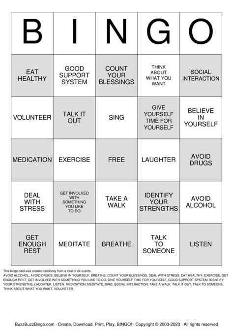 Wellness Bingo Template